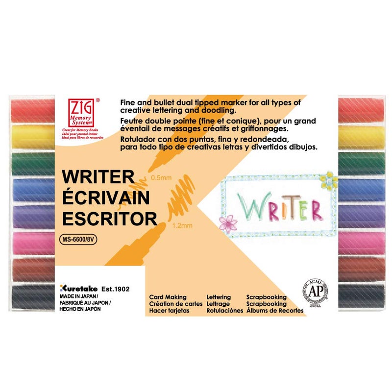 Zig Memory System Writer Dual-Tip Markers, Multicolor, 8-Pack - Image 1